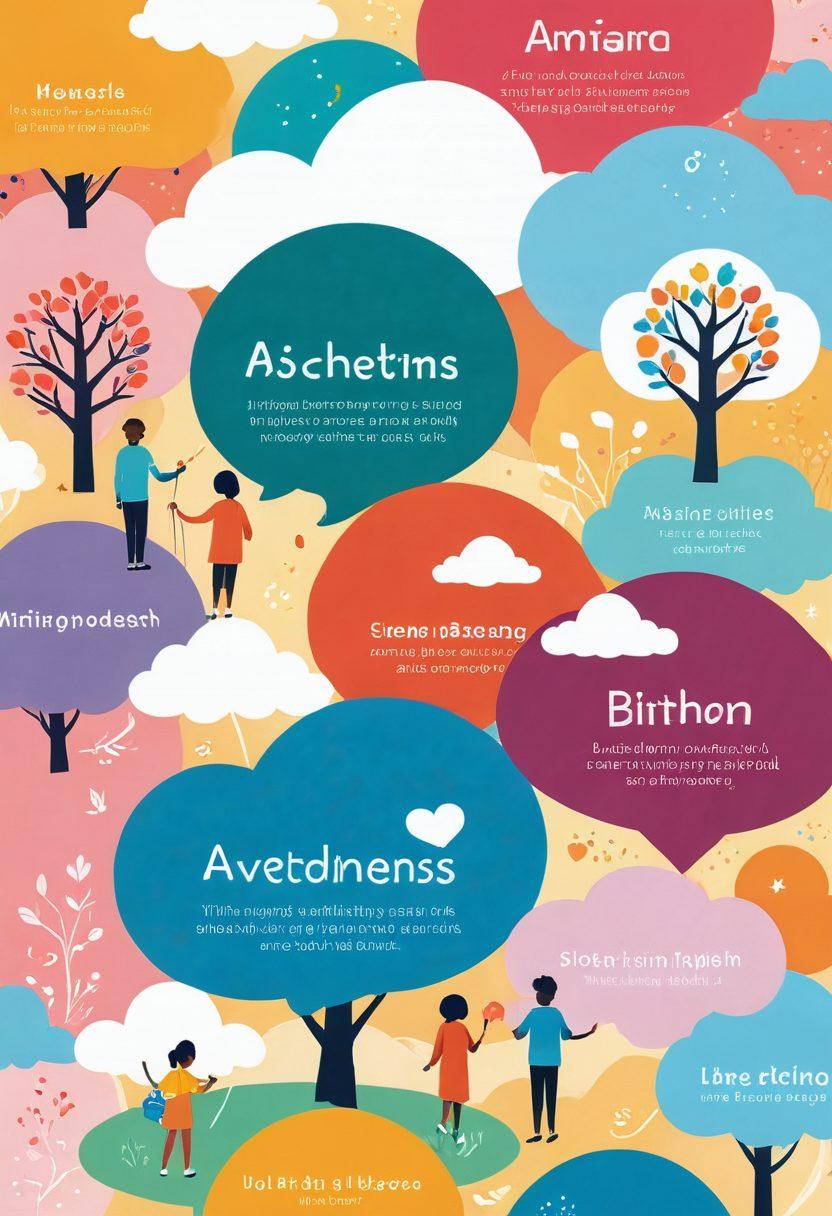A serene digital landscape featuring diverse, friendly avatars representing online companions, showcasing traits like kindness, empathy, and humor. Include visual cues like chat bubbles with uplifting quotes and symbols of connection, such as heart icons and interconnected lines. Bright, inviting colors to convey positivity and approachability. soft focus. vibrant colors. 3D.